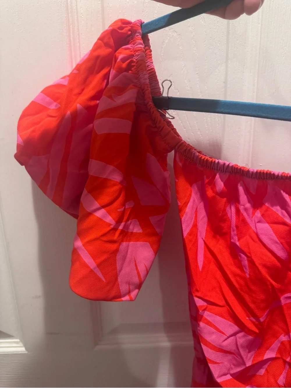 Hot Pink Tropical Maxi Dress with drop ruffle sleeves - Picture 3 of 4